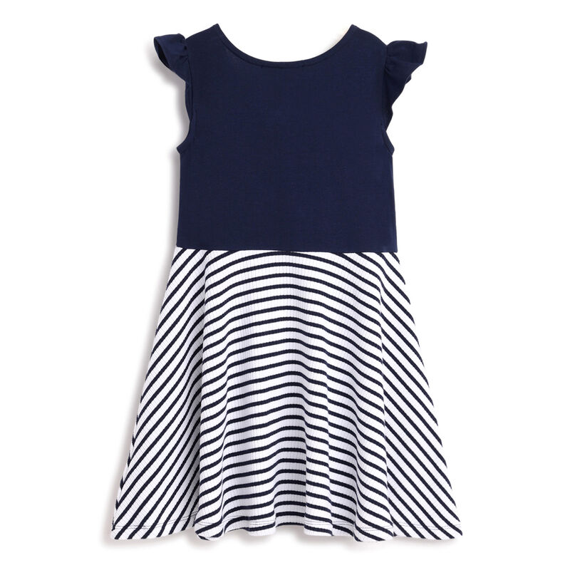 Girls White and Blue Striped Short Sleeve Dress image number 1